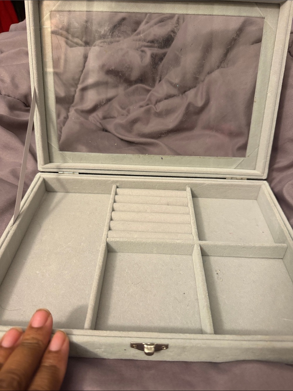 Soft Gray Jewelry Organizer Box with Mirror